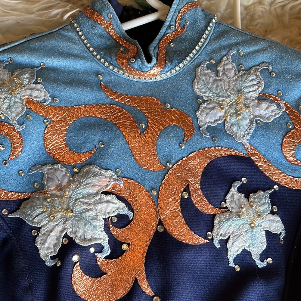 Windsong Farms custom blue copper showmanship/horsemanship shirt  pants Sz S - Picture 3 of 16